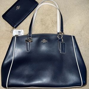 Coach navy leather 15x10.5x3